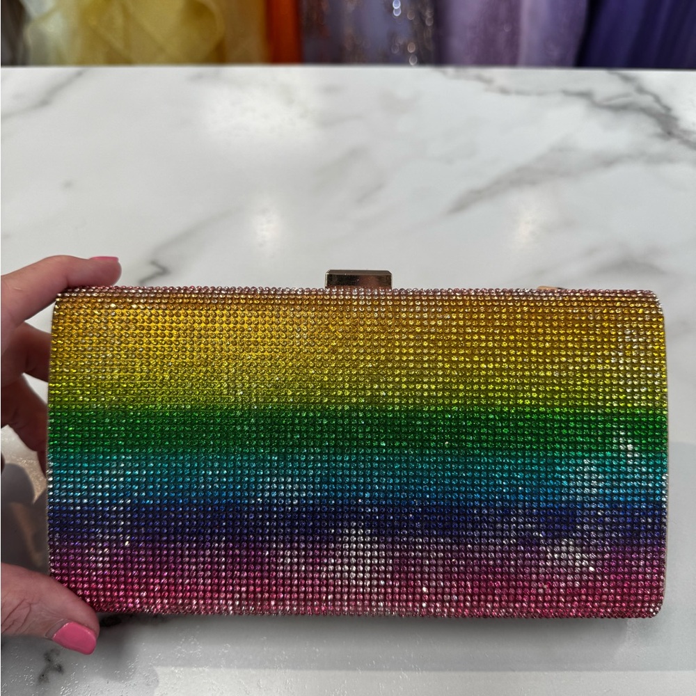 Multicolor Rhinestone 🌈  Clutch with Gold Chain - Picture 3 of 3